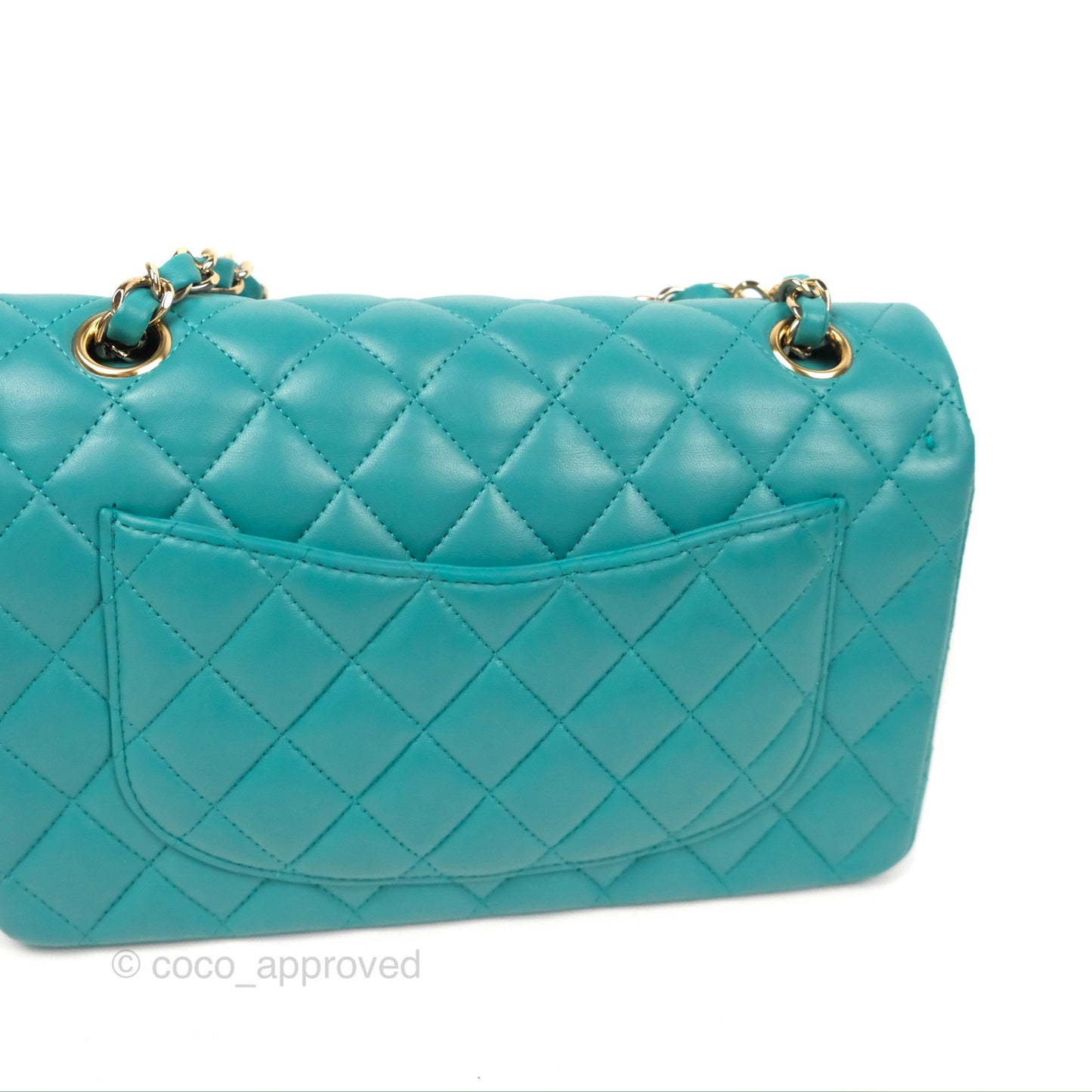 Chanel Small Classic Quilted Flap Turquoise Lambskin Gold Hardware