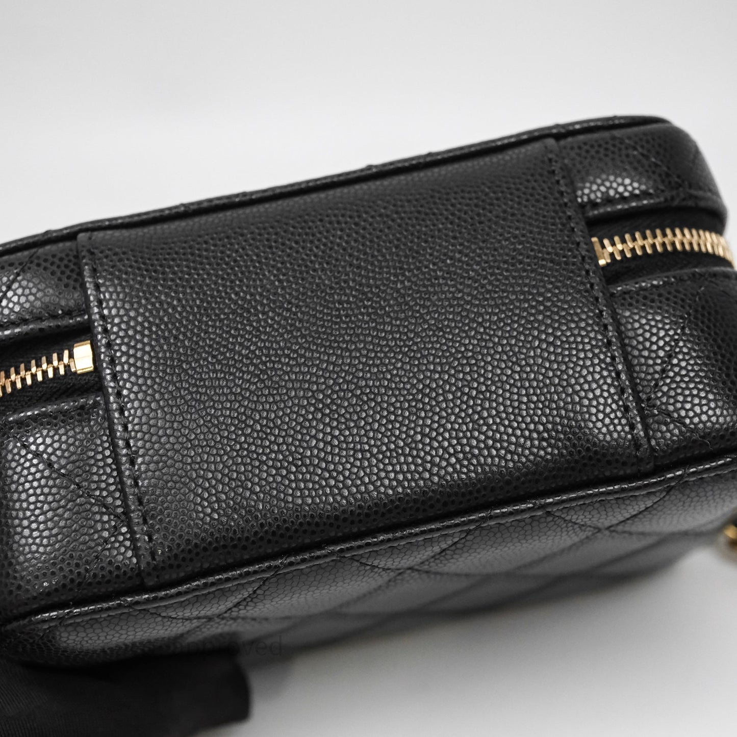 Chanel Quilted CC Coins Purse Chain Camera Case Black Caviar Aged Gold Hardware