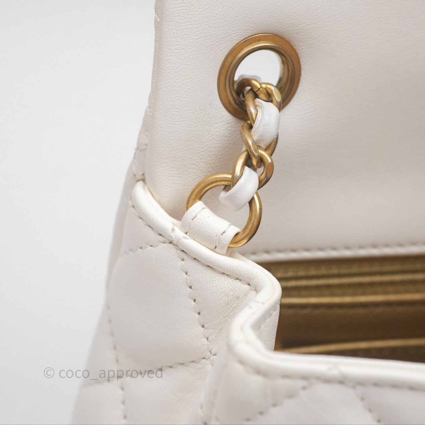 Chanel Mini Rectangular Pearl Crush Quilted White Lambskin Aged Gold Hardware