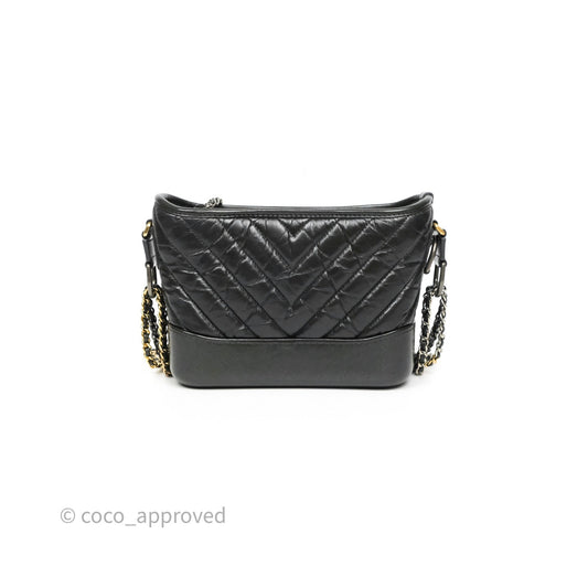 Chanel Small Gabrielle Hobo Chevron Iridescent Grey Aged Calfskin
