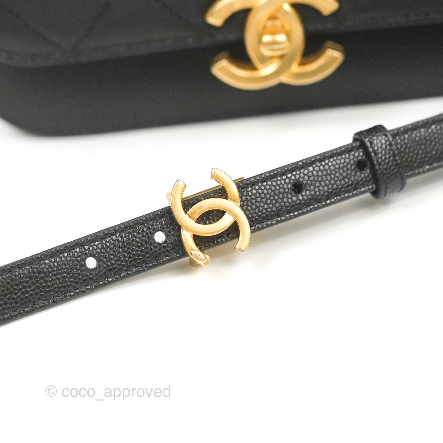 Chanel Mini Messenger Bag Black Caviar Aged Gold Hardware 21K