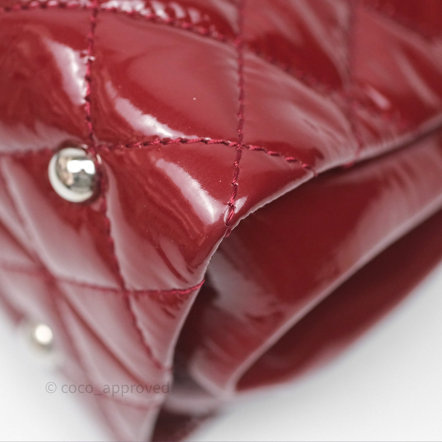 Chanel CC Shopping Tote Bag Red Patent Silver Hardware