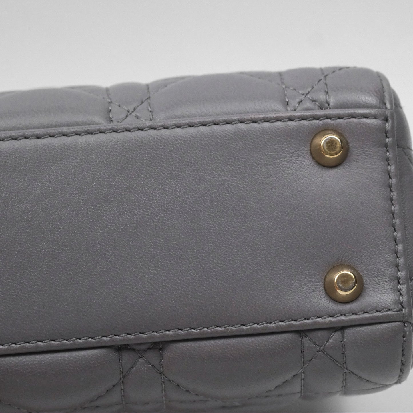Christian Dior Mini Lady Dior Grey Lambskin Cannage Gold Hardware