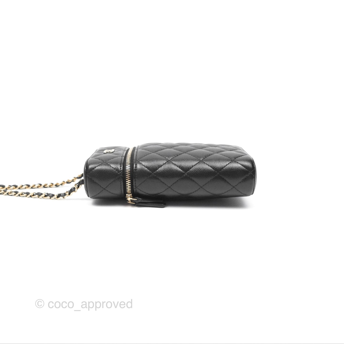 Chanel Vanity Phone Holder With Chain Black Caviar Gold Hardware
