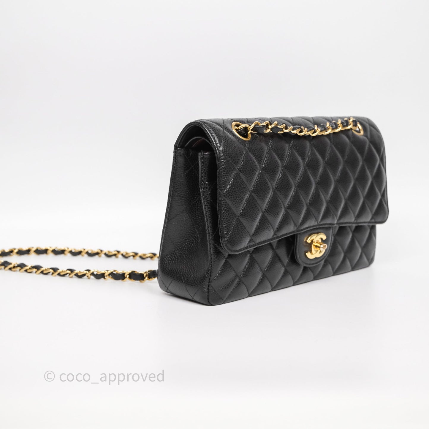Chanel Classic M/L Medium Flap Quilted Black Caviar Gold Hardware