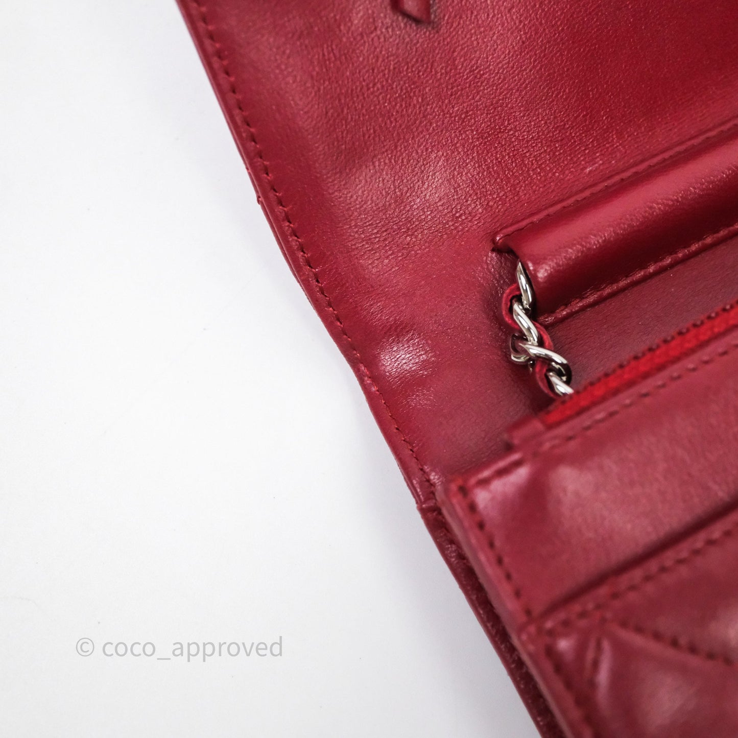 Chanel Quilted Wallet on Chain WOC Red Lambskin Silver Hardware