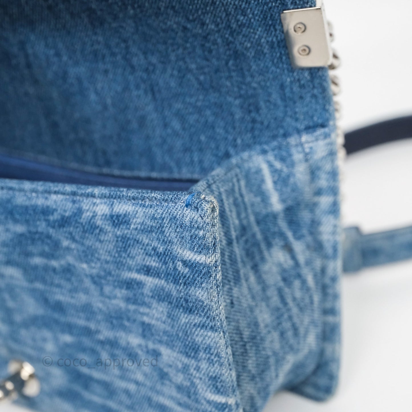 Chanel Medium Boy Blue Denim Tweed Silver Hardware