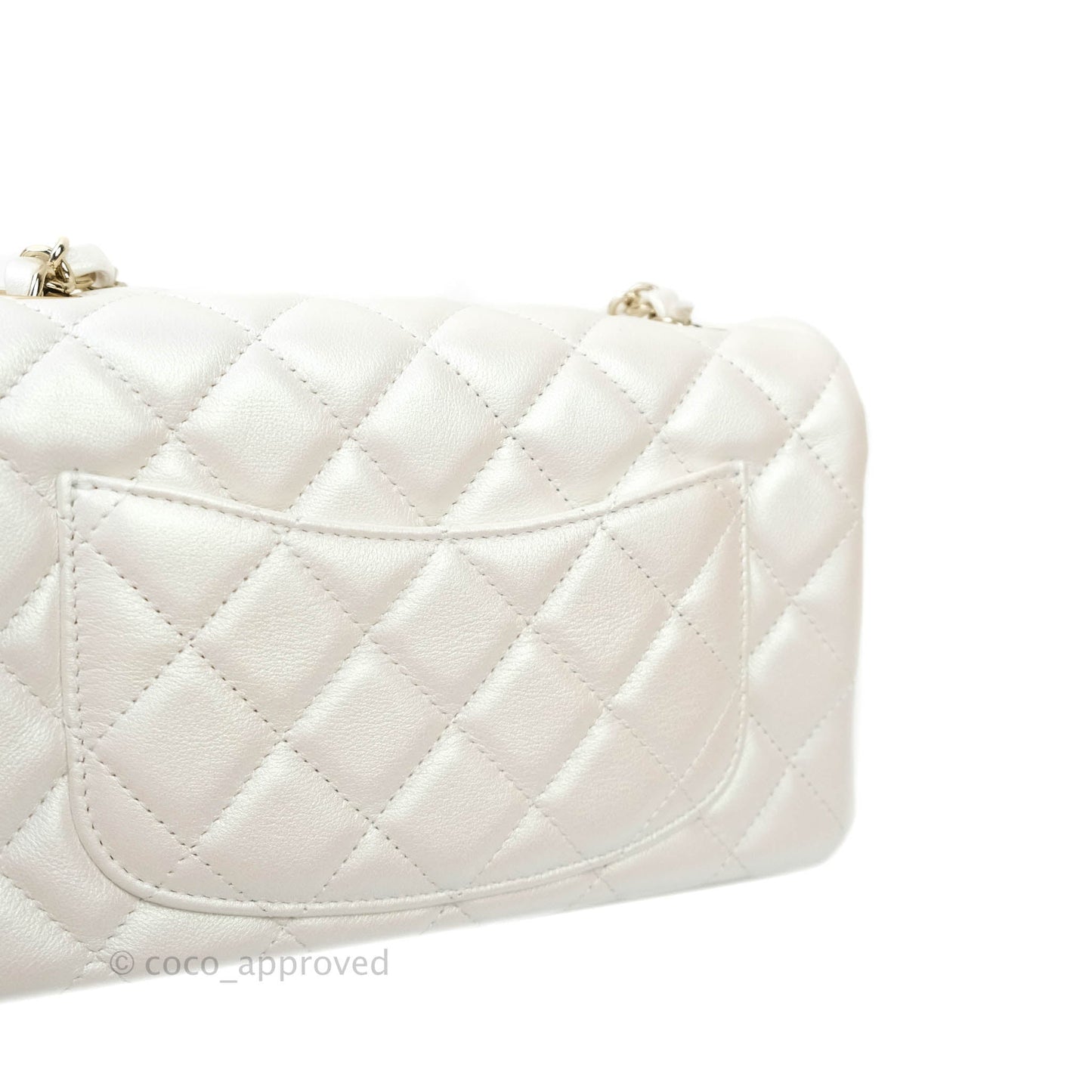 Chanel Quilted Mini Rectangular Iridescent White Lambskin Gold Hardware