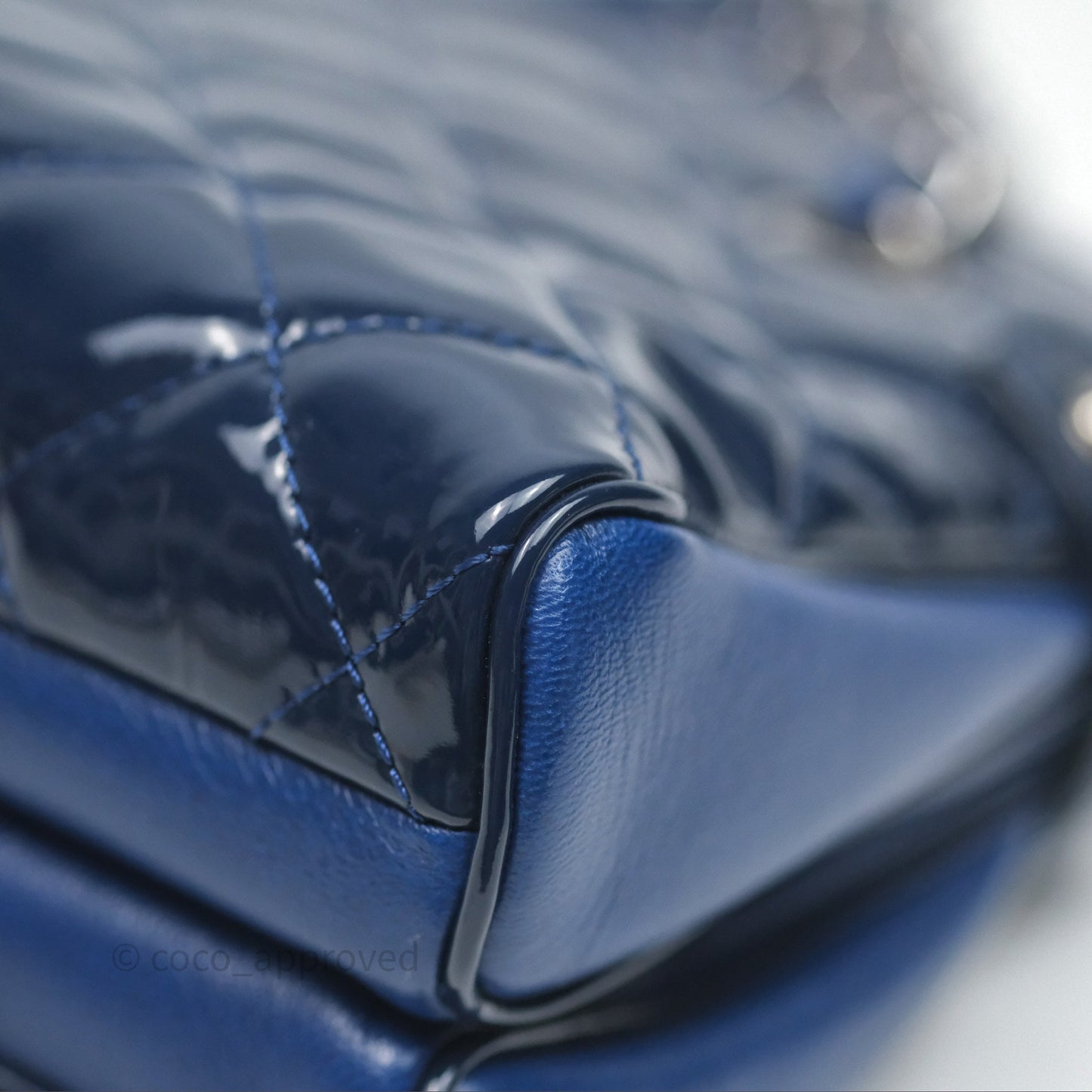 Chanel Quilted Bowling Tote Royal Blue Patent Silver Hardware