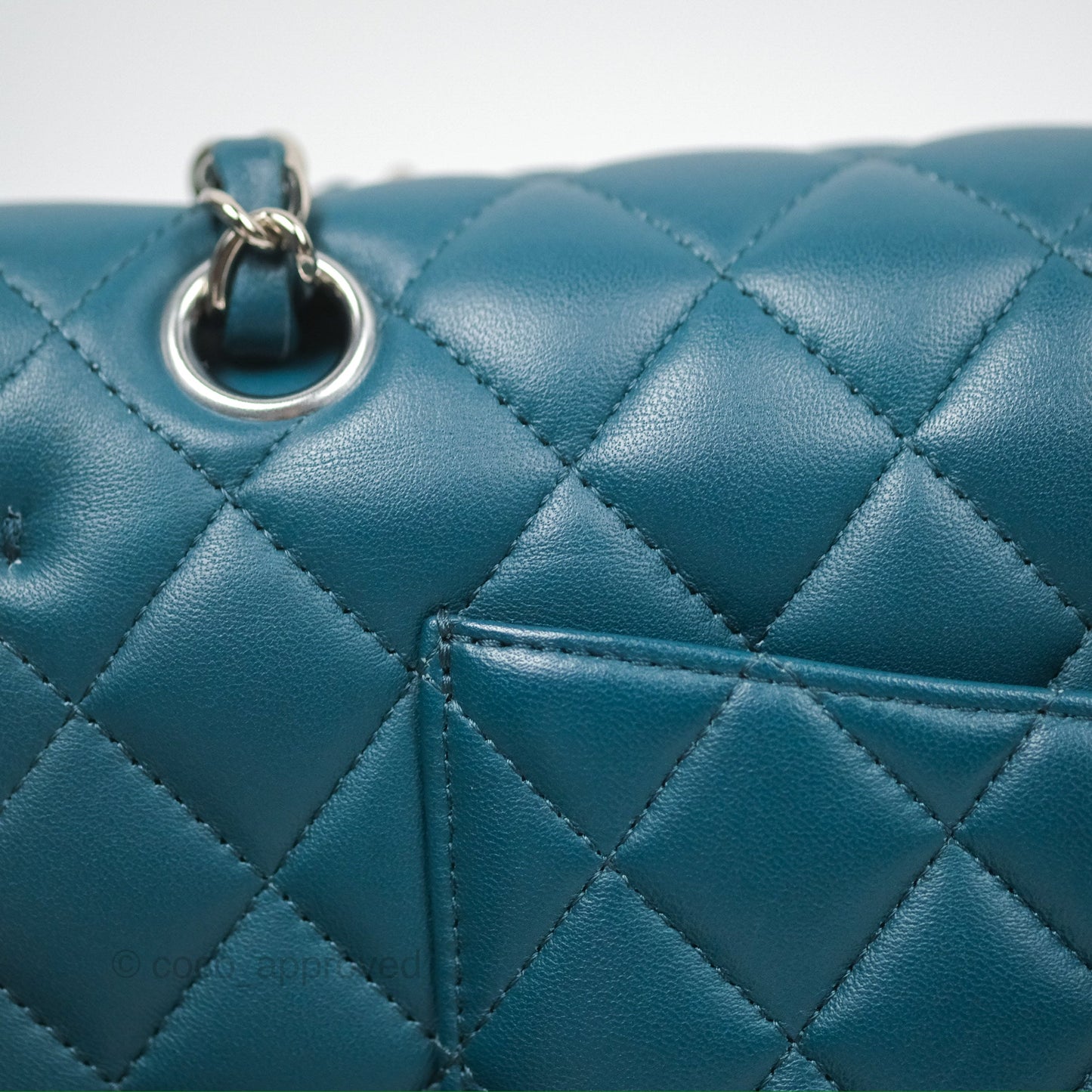 Chanel Classic M/L Medium Flap Quilted Teal Lambskin Silver Hardware