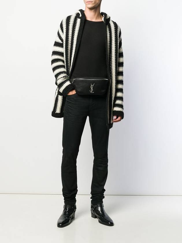 Luxury Saint Laurent Cassandre Classic Canvas Leather Belt Bag Black