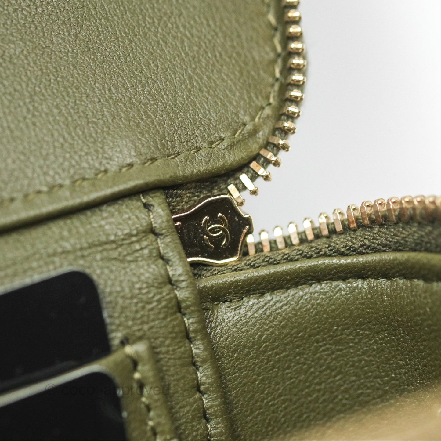 Chanel All Slide Vanity with Adjustable Chain Dark Olive Green Lambskin Aged Gold Hardware