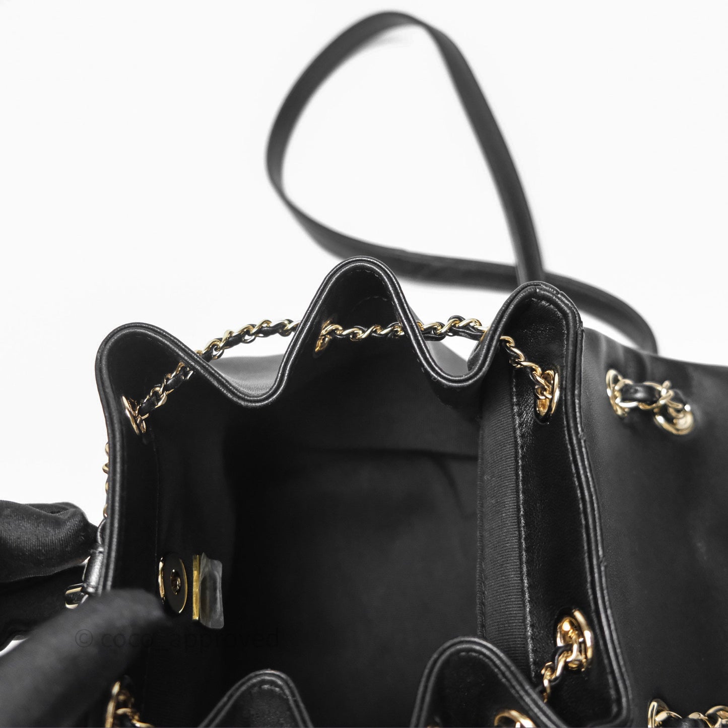 Chanel Small Duma Drawstring Backpack Black Lambskin Gold Hardware