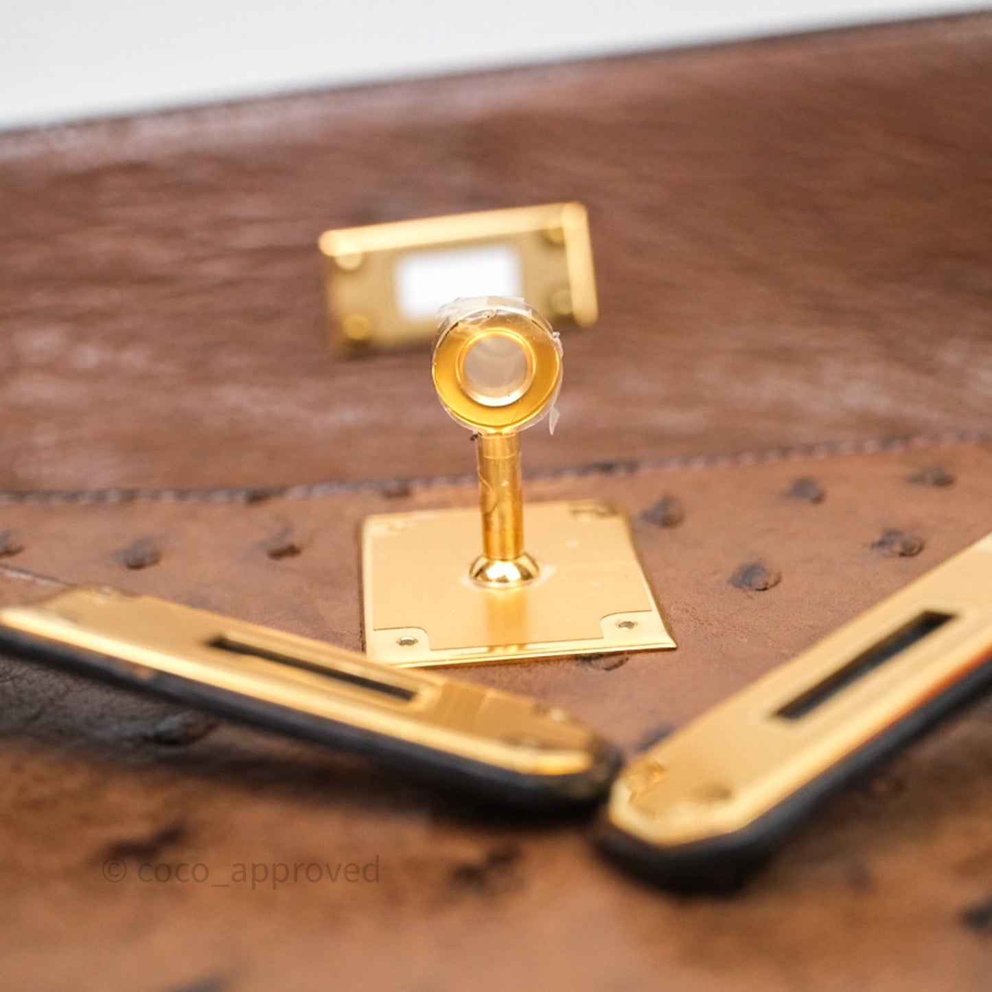 Hermès Kelly 28 Chocolate Ostrish Sellier Gold Hardware