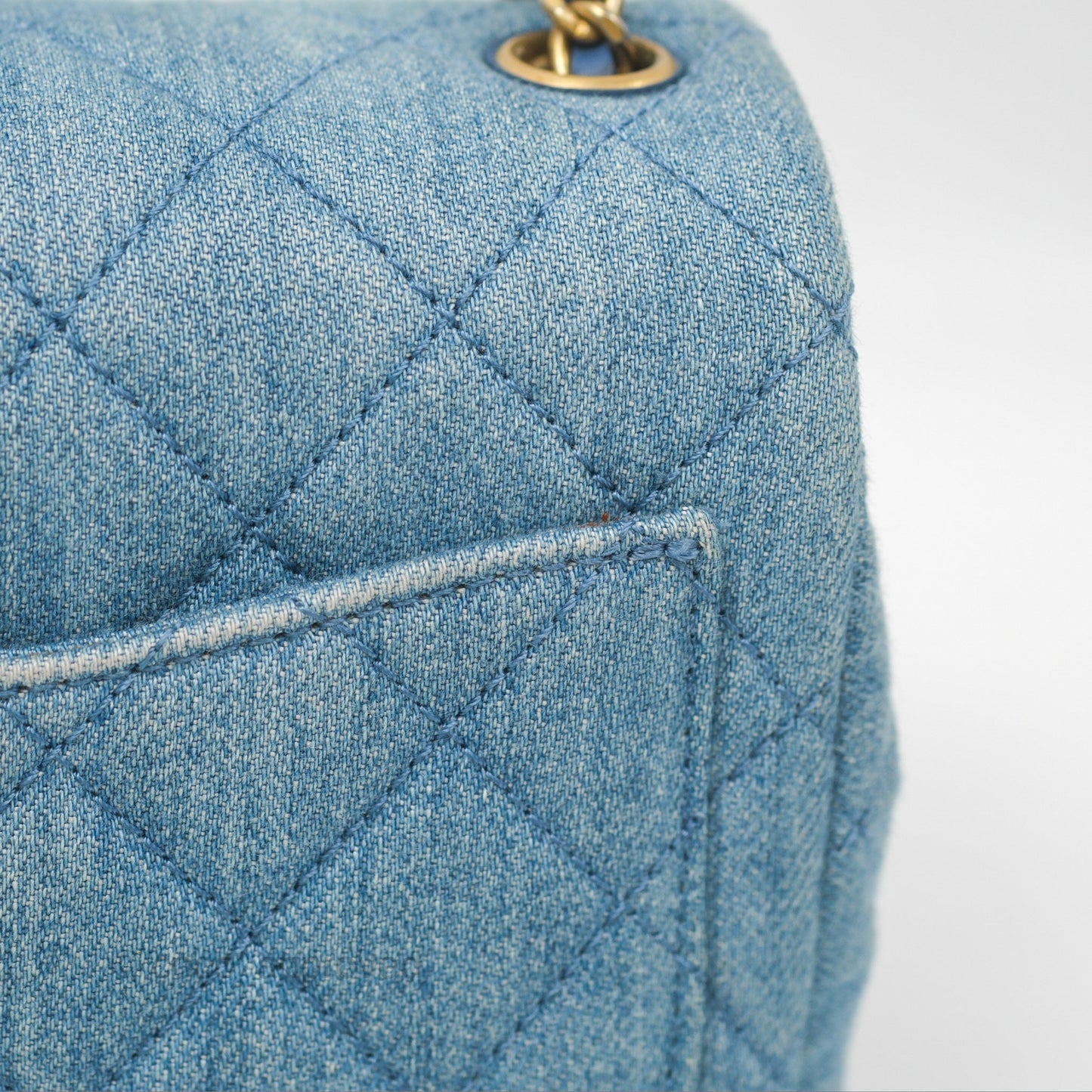 Chanel Mini Square Pearl Crush Quilted Denim Aged Gold Hardware