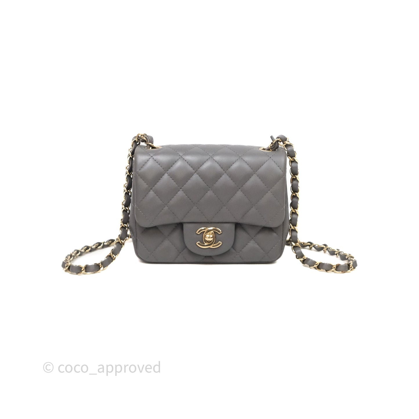 Chanel Mini Square Quilted Grey Lambskin Gold Hardware