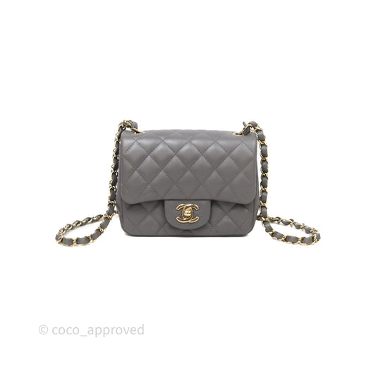 Chanel Mini Square Quilted Grey Lambskin Gold Hardware