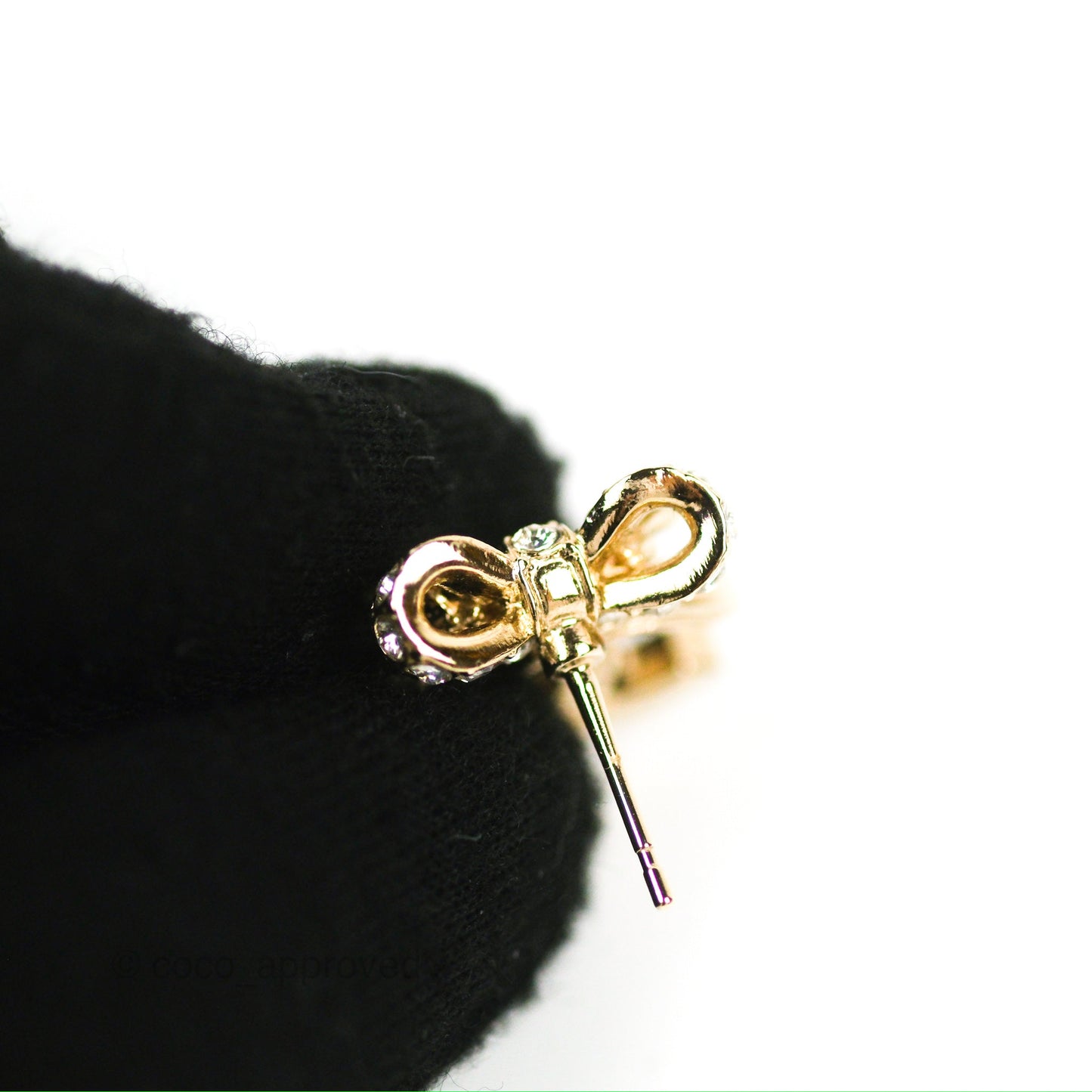 Chanel Crystal Ribbon Bow CC Earrings Gold Tone 23S