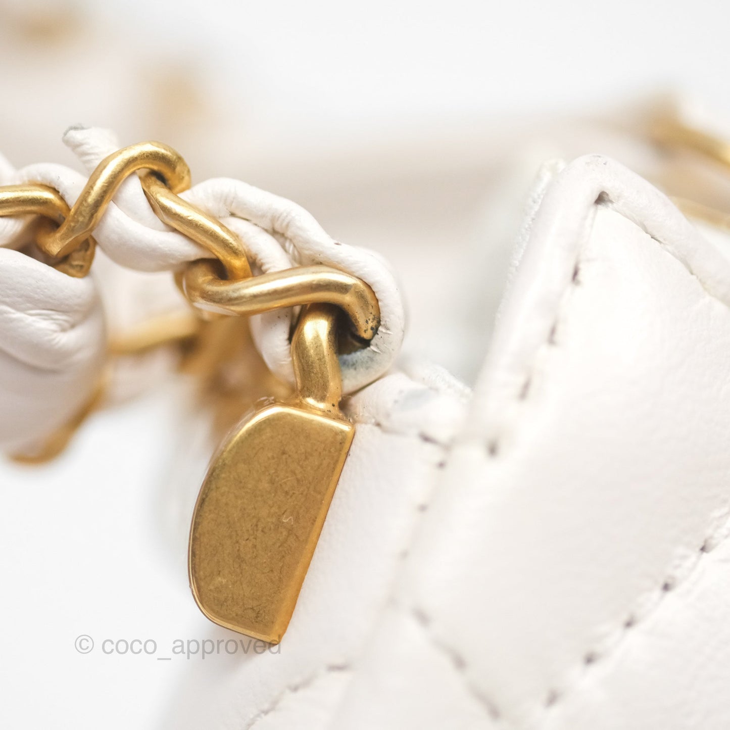 Chanel Hobo Bag White Aged Calfskin Aged Gold Hardware