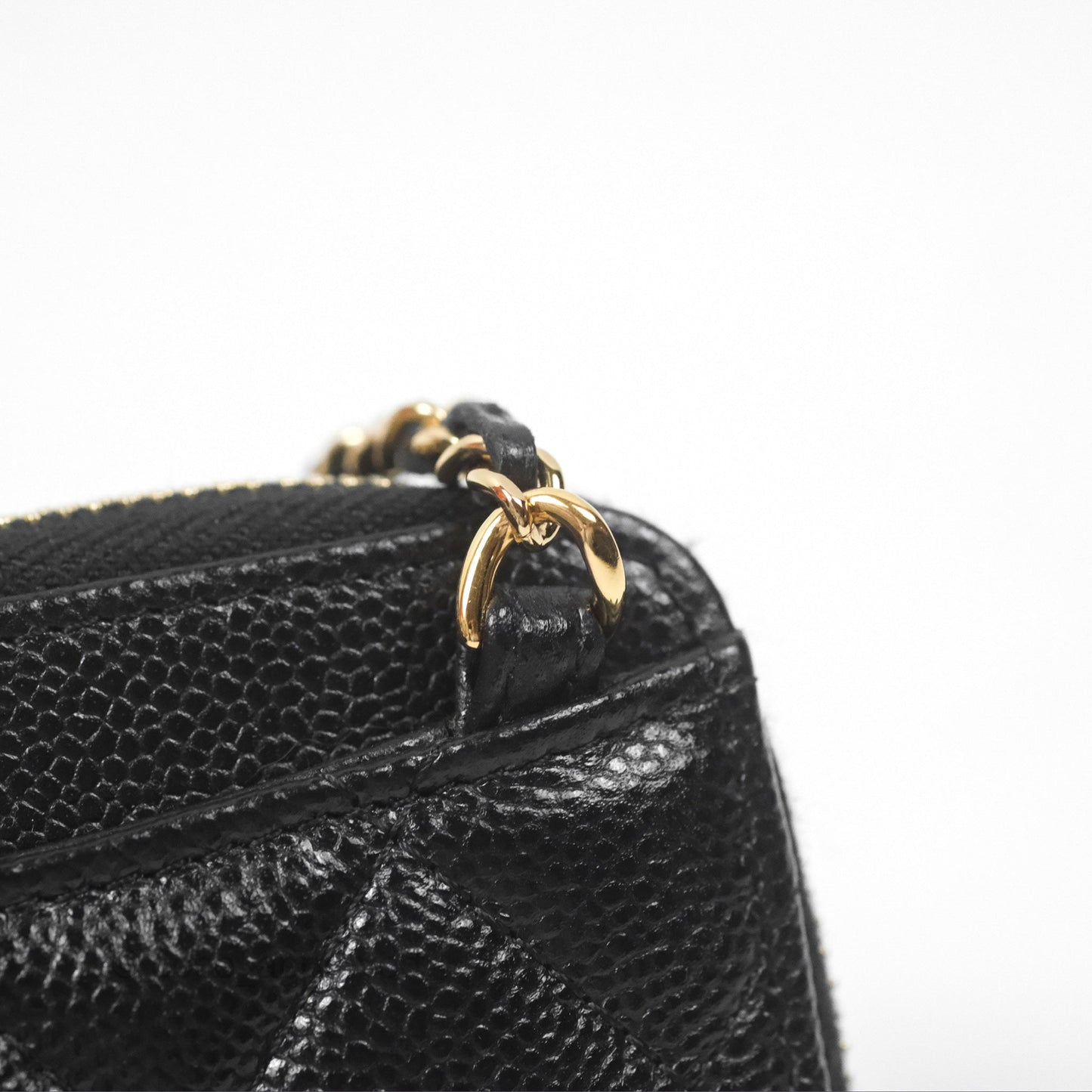 Chanel Miss Coco Quilted Zip Card Holder on Chain Black Caviar Gold Hardware