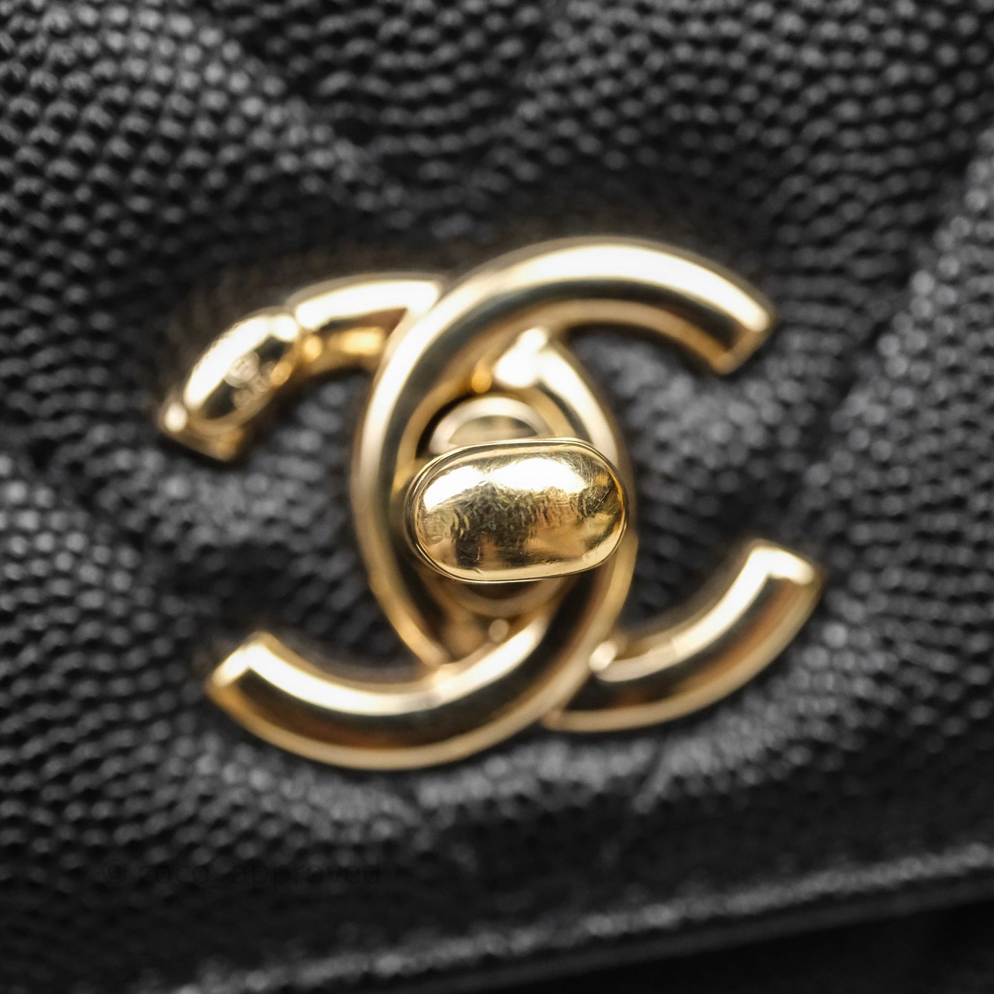 Chanel Small Coco Handle Chevron Black Caviar Gold Hardware Lizard Handle
