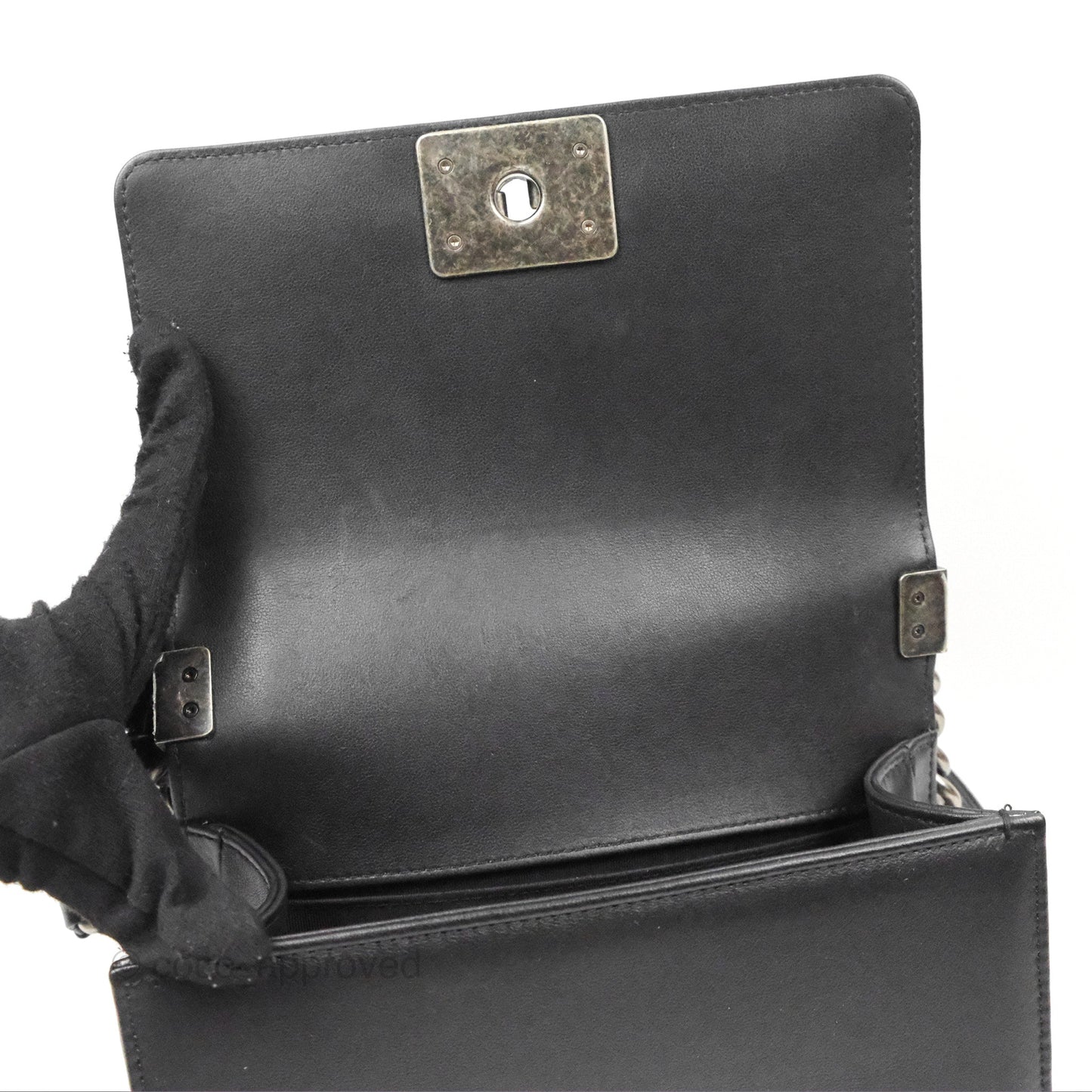 Chanel Small Boy Black Calfskin Ruthenium Hardware