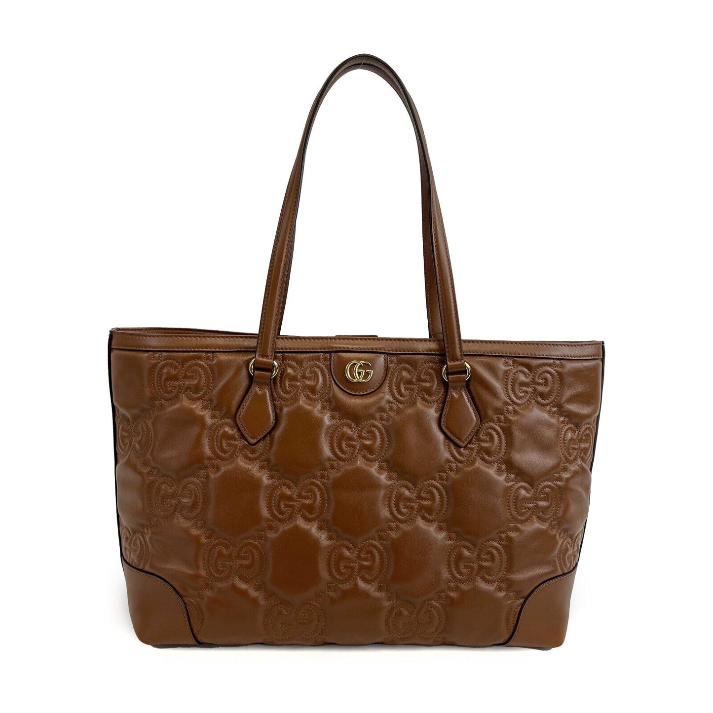 Luxury Gucci - NEW Embossed GG Matelasse Brown Shoulder Tote
