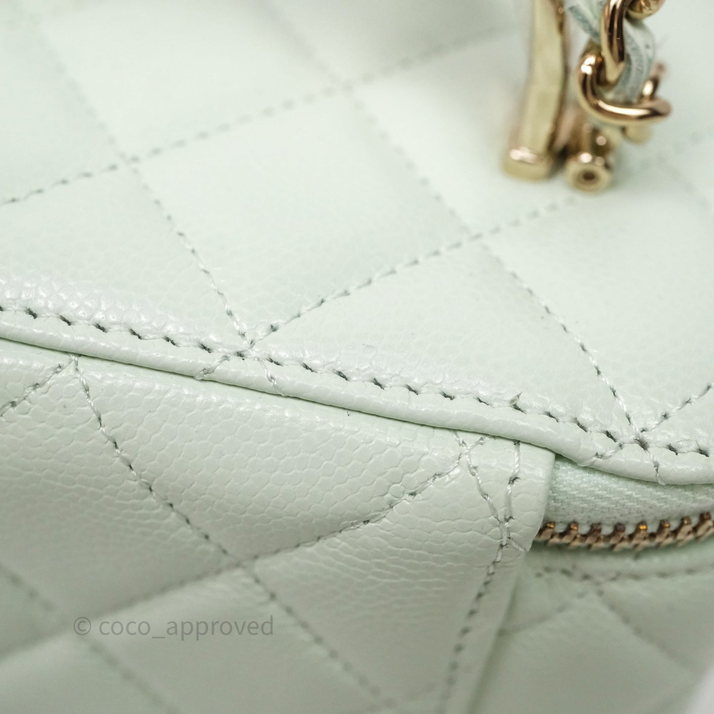 Chanel Vanity Rectangular Top Handle Mint Green Caviar Gold Hardware