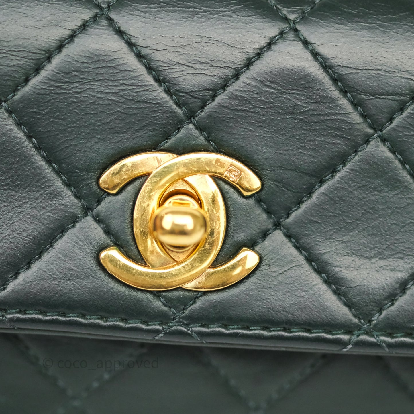 Chanel Vintage Mini Flap Bag Dark Green Lambskin Gold Hardware