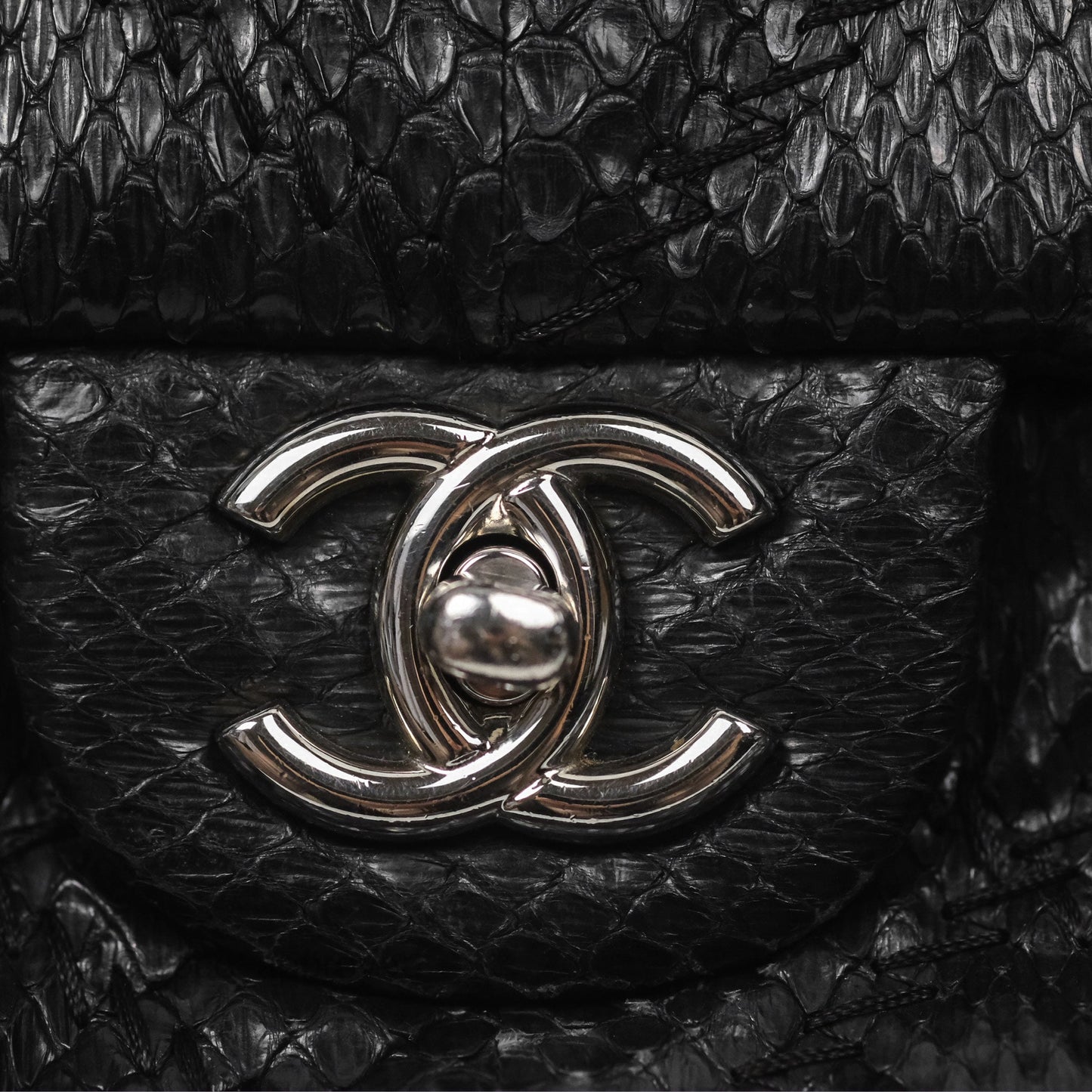 Chanel Quilted Ultimate Stitch Flap Bag Matte Python Black Silver Hardware