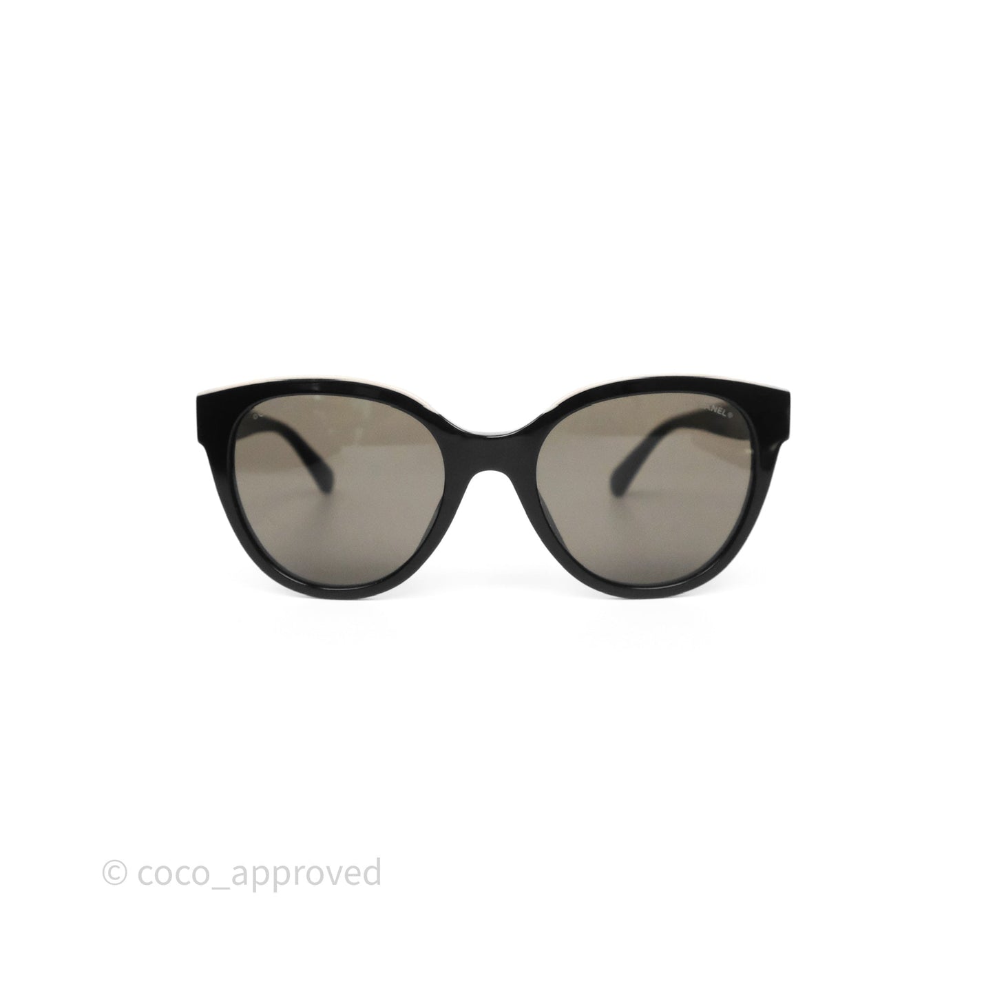 Chanel Logo Butterfly Sunglasses Black Beige Acetate