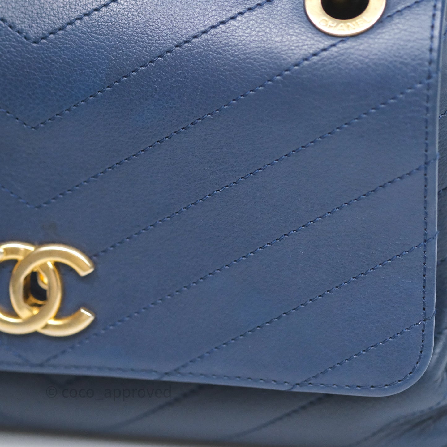 Chanel Small Chevron Python Chic Top Handle Flap Blue Calfskin Gold Hardware