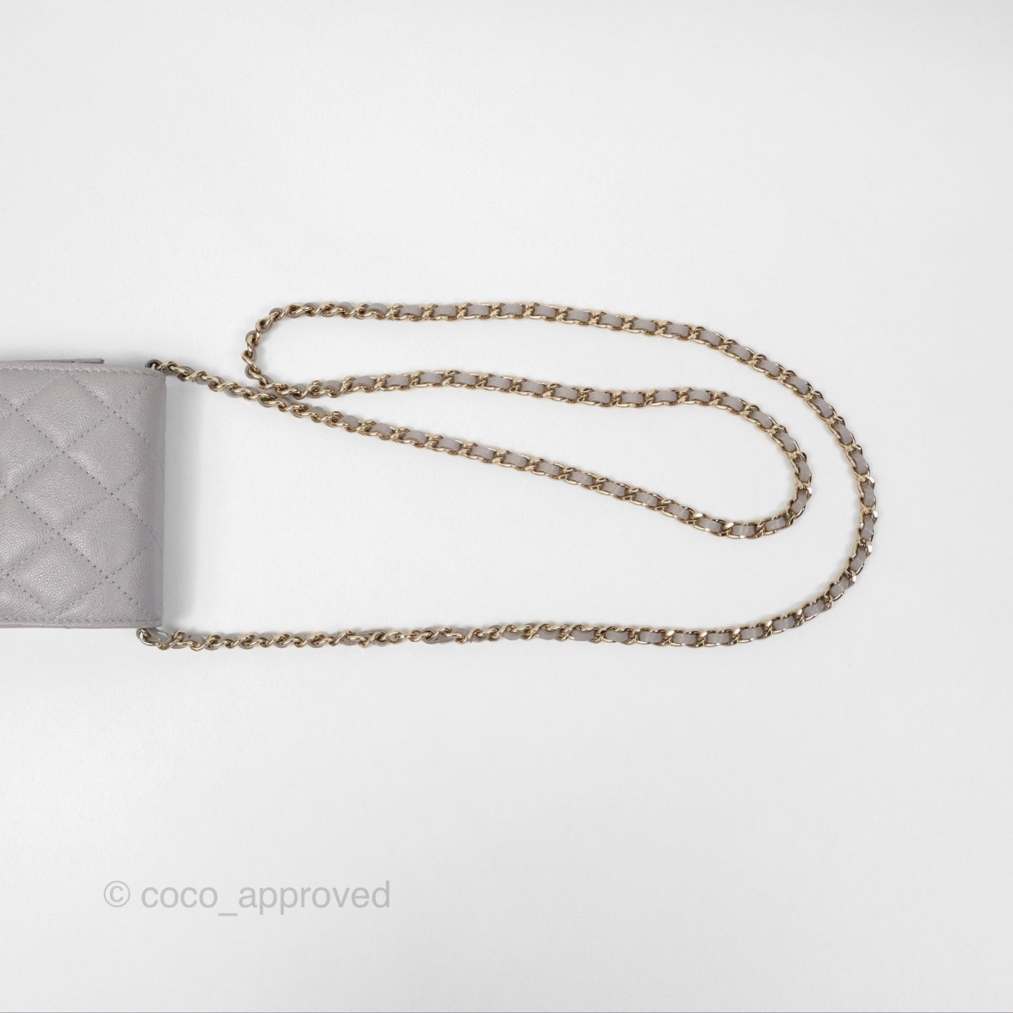 Chanel Quilted Phone Holder Grey Caviar Gold Hardware