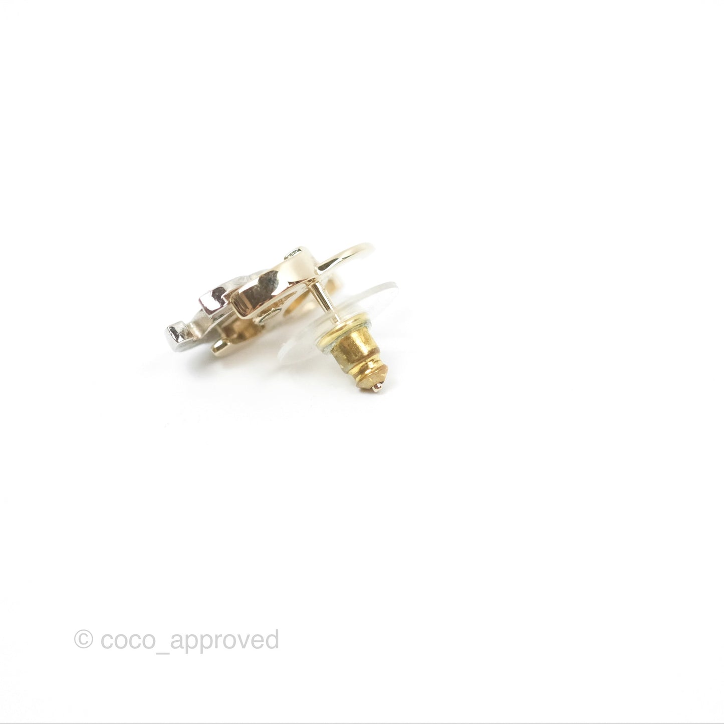 Chanel Double Crystal CC Earrings Silver & Gold Tone 21A