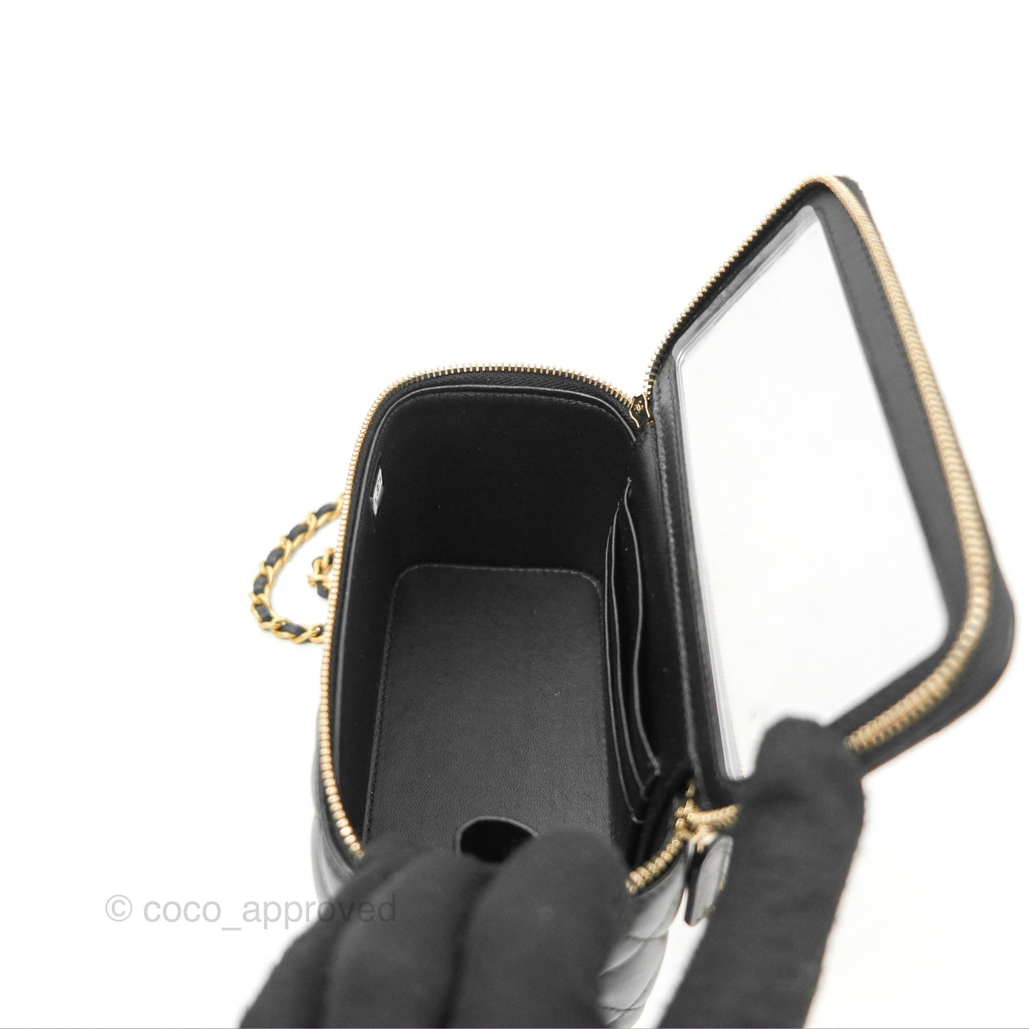 Chanel Vanity Rectangular with Top Handle Black Lambskin Aged Gold Hardware