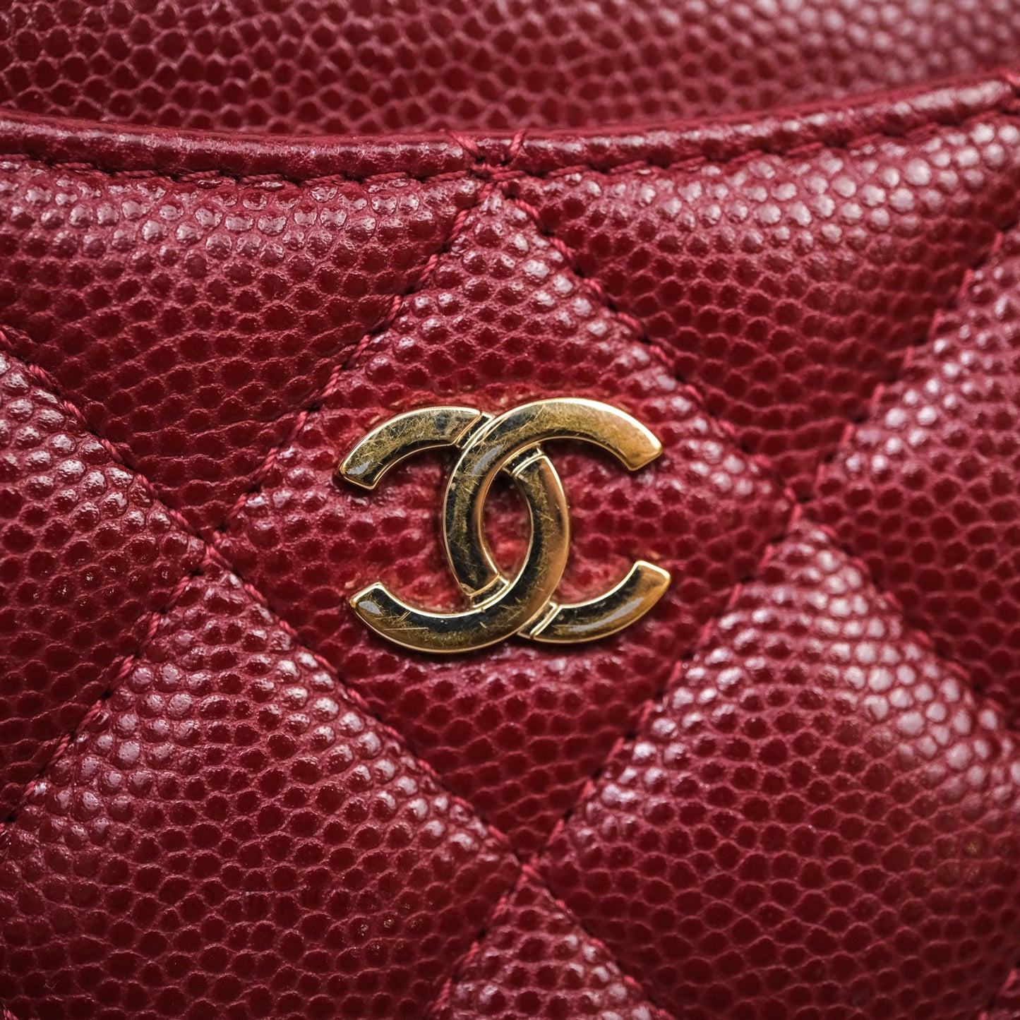 Chanel Classic Caviar Zipped Card Holder Burgundy Gold Hardware