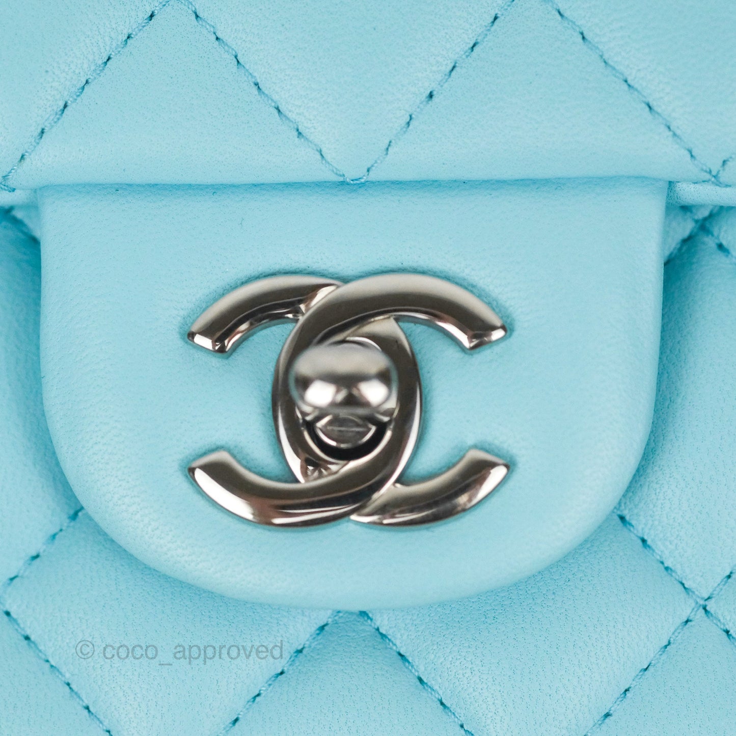 Chanel Quilted Mini Rectangular Flap Neon Blue Lambskin Silver Hardware 21S