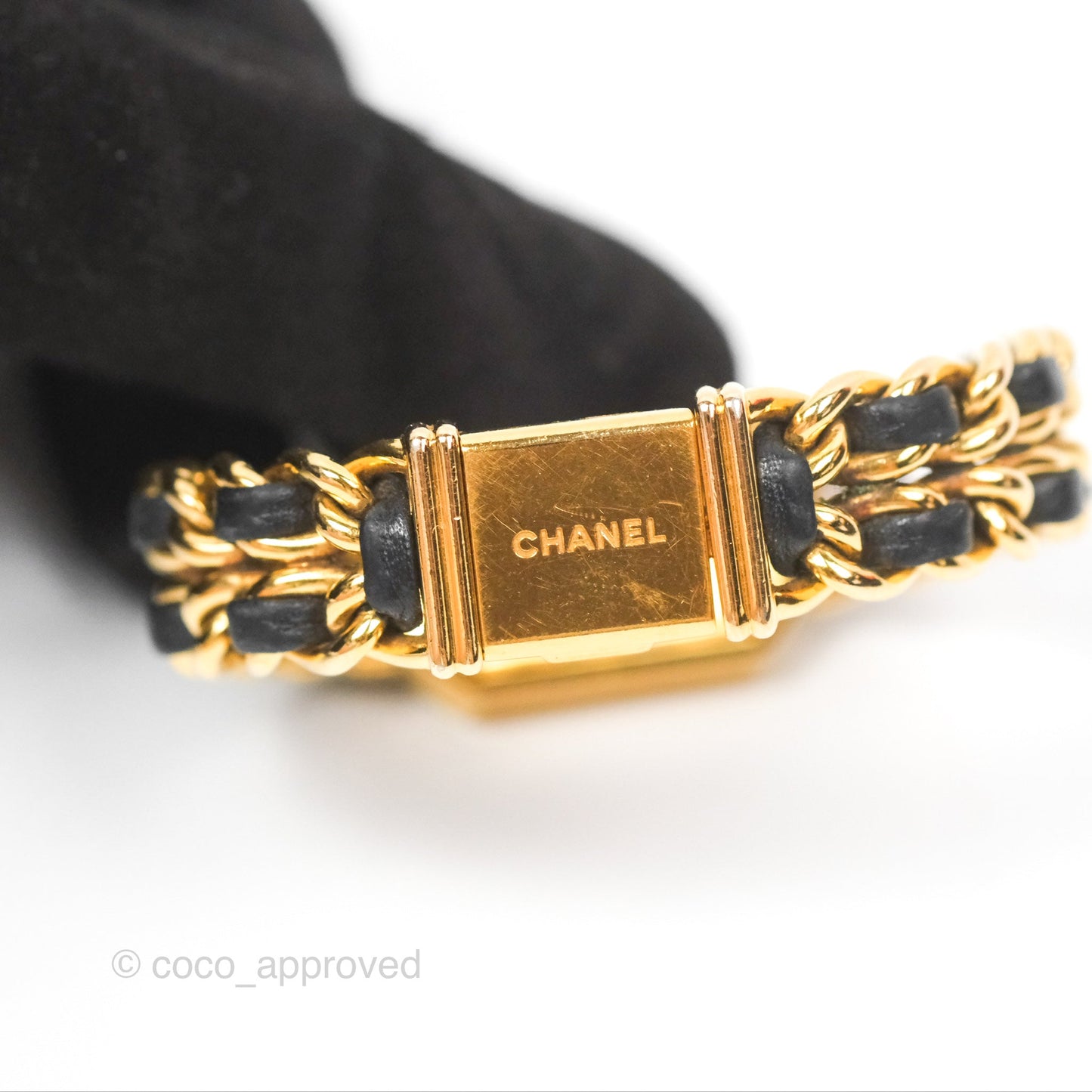 Chanel Vintage Première Watch Black Leather Gold Plated S Size
