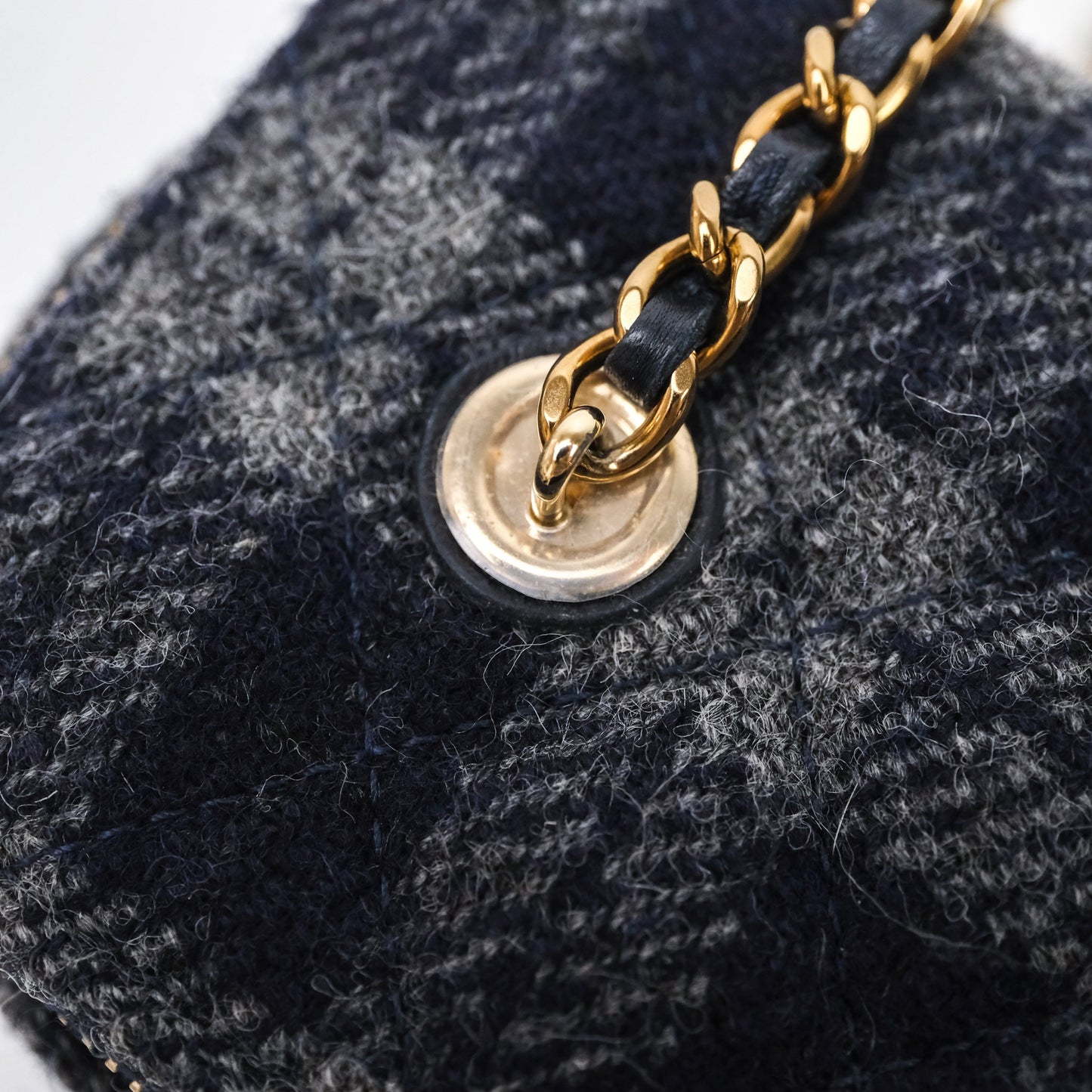 Chanel Vanity With Chain Navy Tweed Plaid Gold Hardware