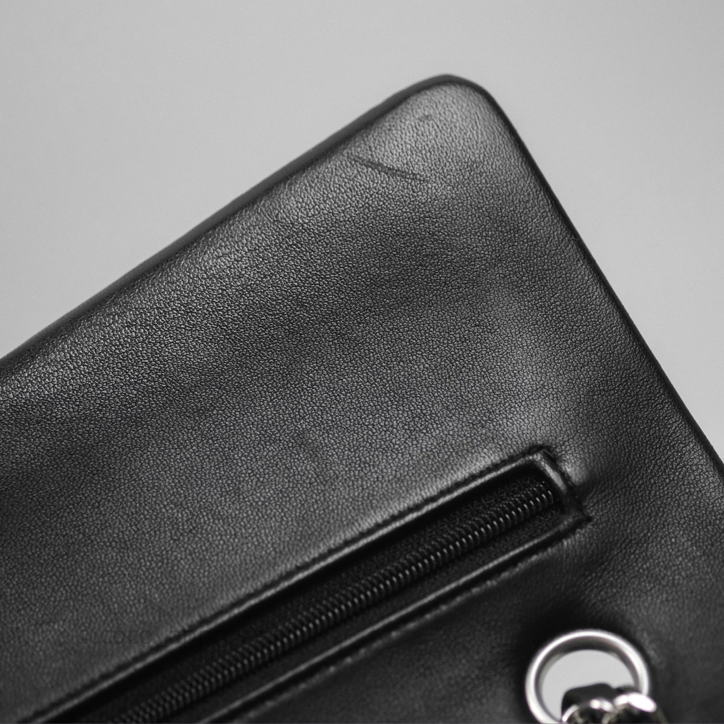 Chanel Classic M/L Medium Flap Quilted Black Lambskin Silver Hardware