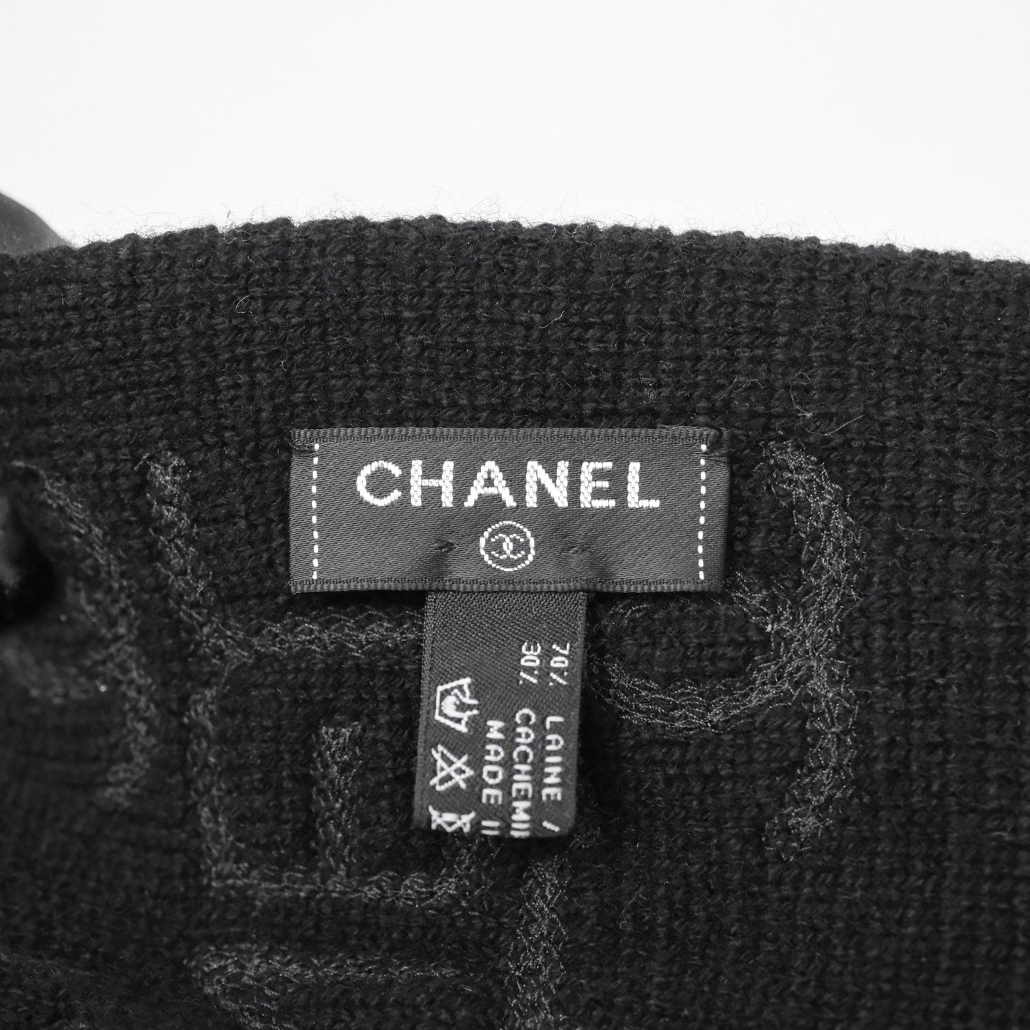 Chanel Gold Logo Wool Cashmere Scarf Black