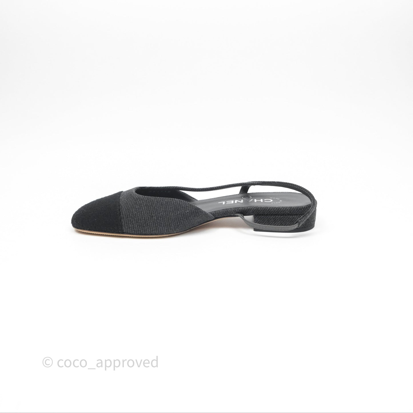 Chanel Classic Slingback Black/Grey Tweed Size 36
