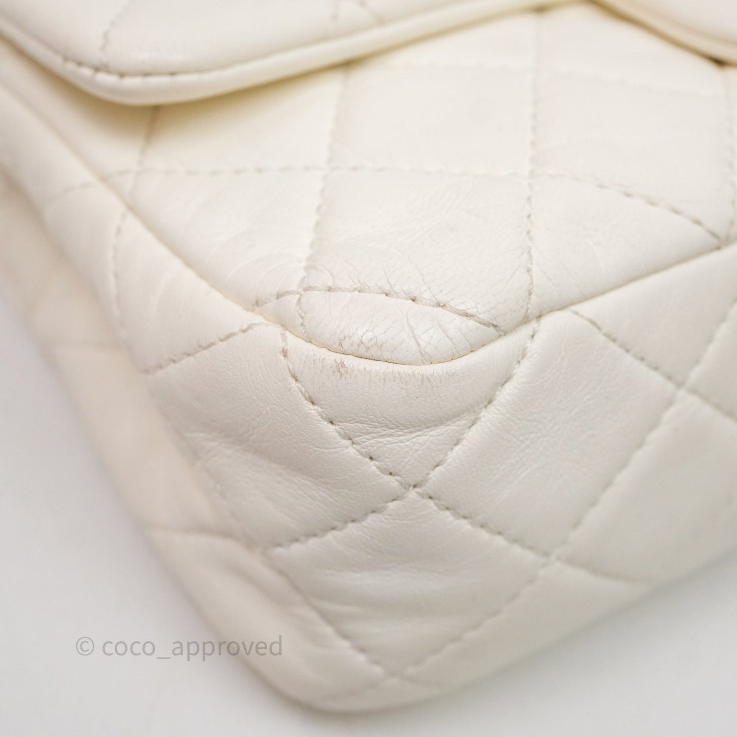 Chanel Mini Rectangular Pearl Crush White Lambskin Aged Gold Hardware