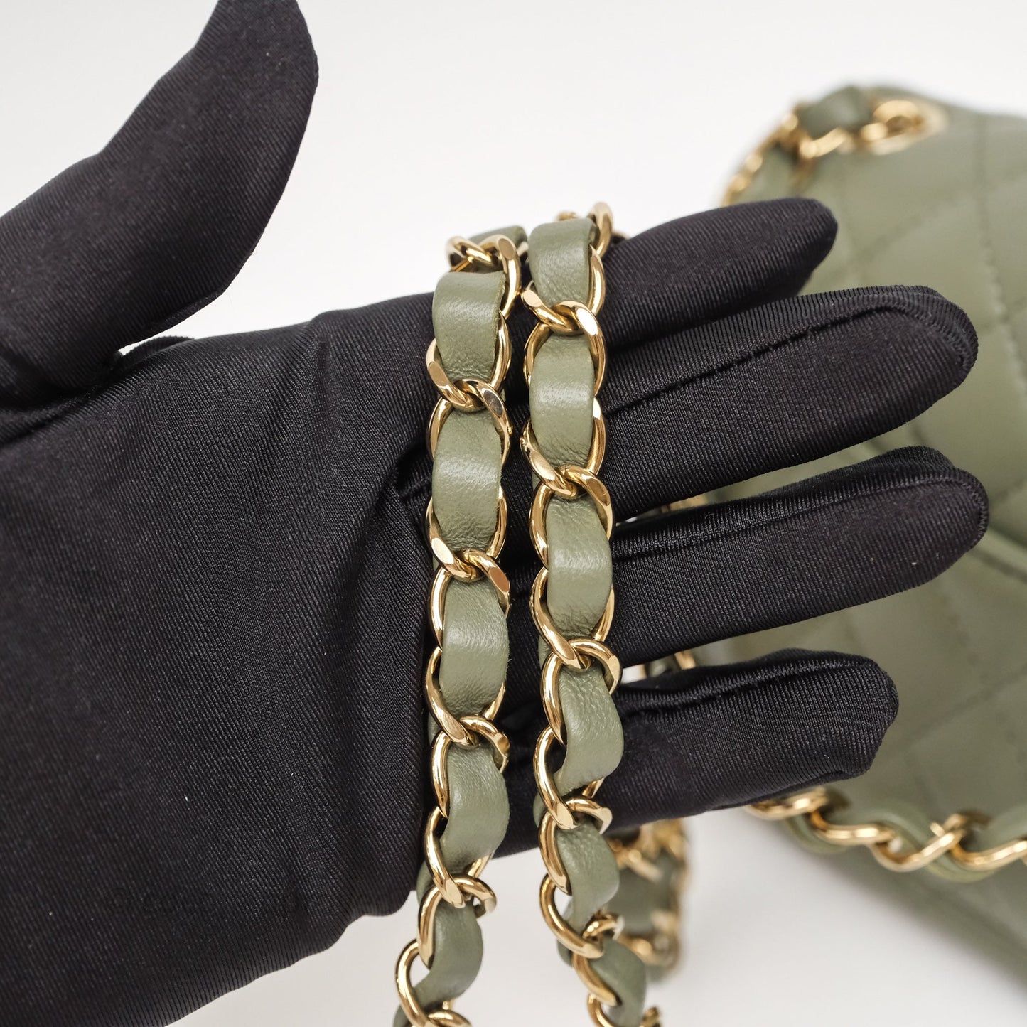 Chanel Quilted Mini Square Olive Green Lambskin Gold Hardware