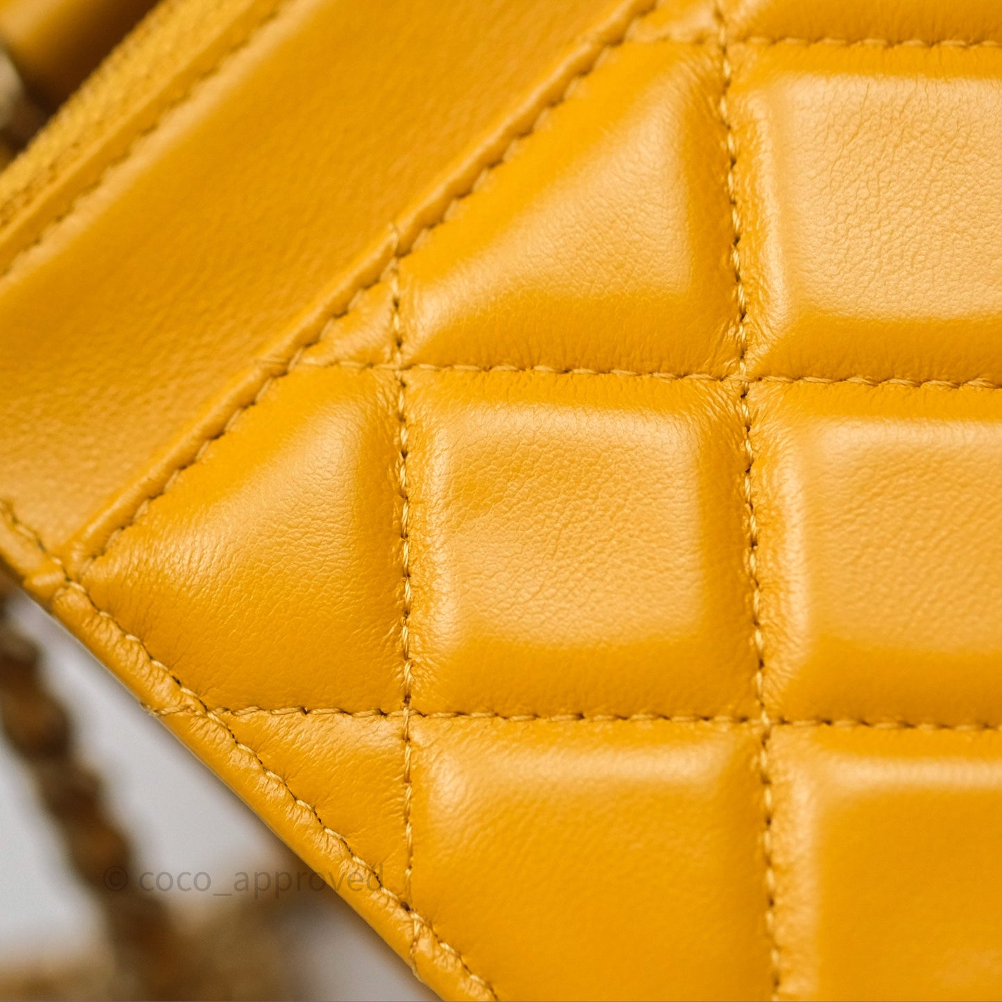 Chanel Quilted Classic Chain Around WOC Yellow Lambskin Aged Gold Hardware