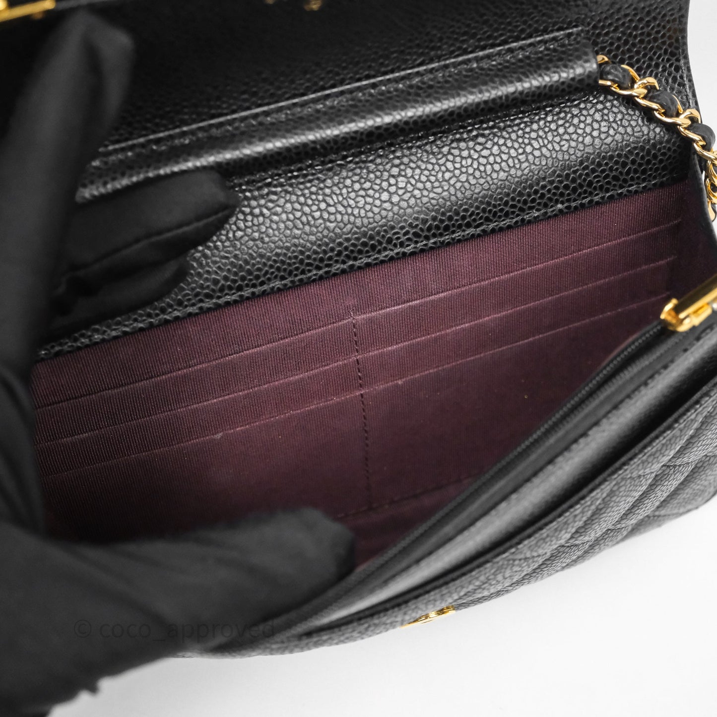 Chanel Classic Wallet On Chain WOC Quilted Black Caviar Gold Hardware