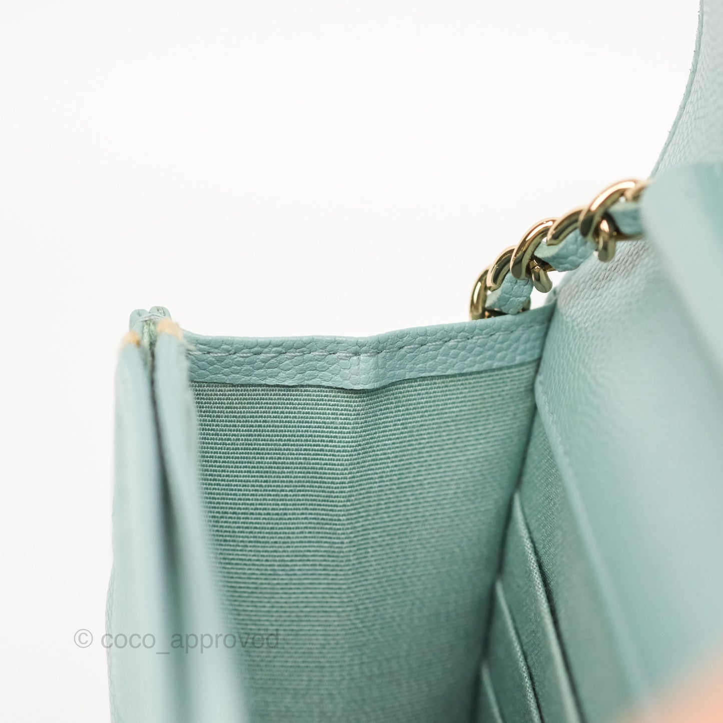 Chanel Quilted Classic Wallet On Chain WOC Tiffany Blue Caviar Gold Hardware