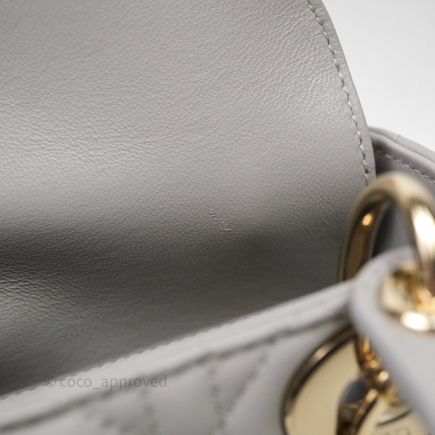 Christian Dior Mini Lady Dior Gray Lambskin Cannage Diamonds Gold Hardware