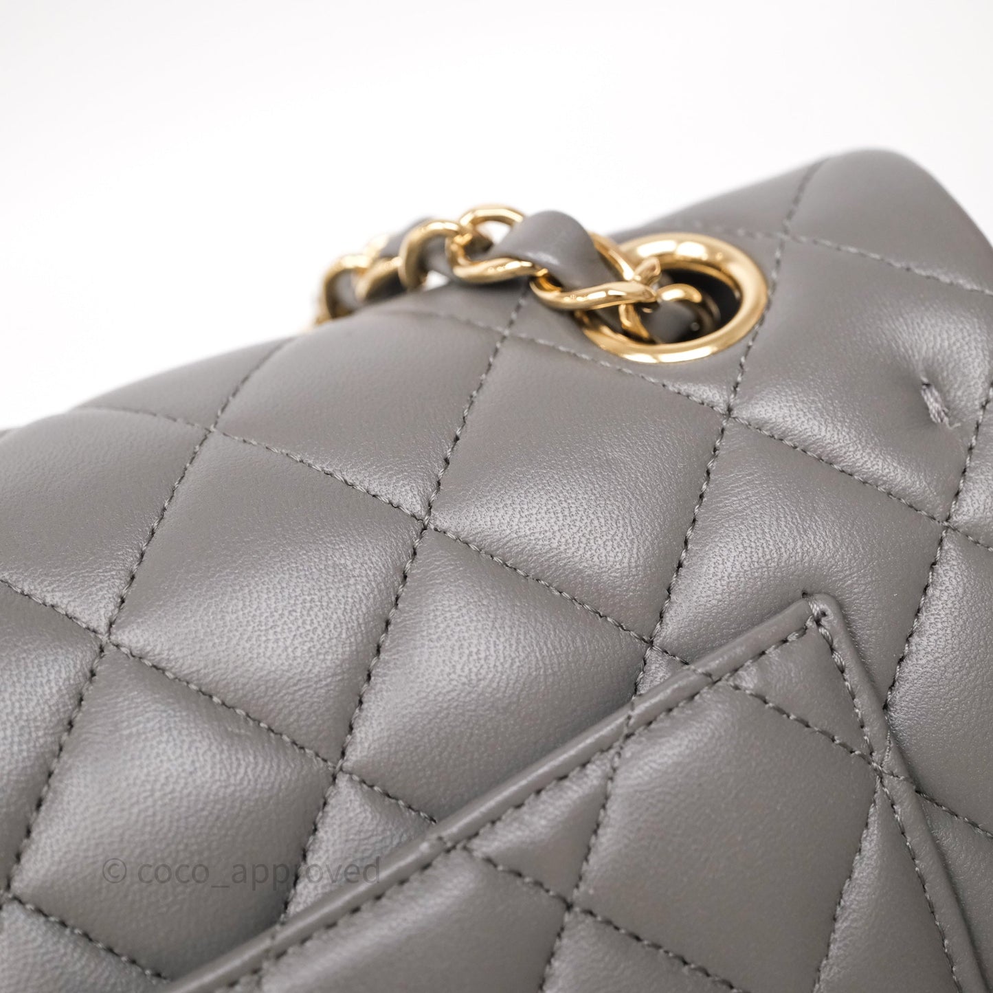 Chanel Small Quilted Classic Flap Grey Lambskin Light Gold Hardware