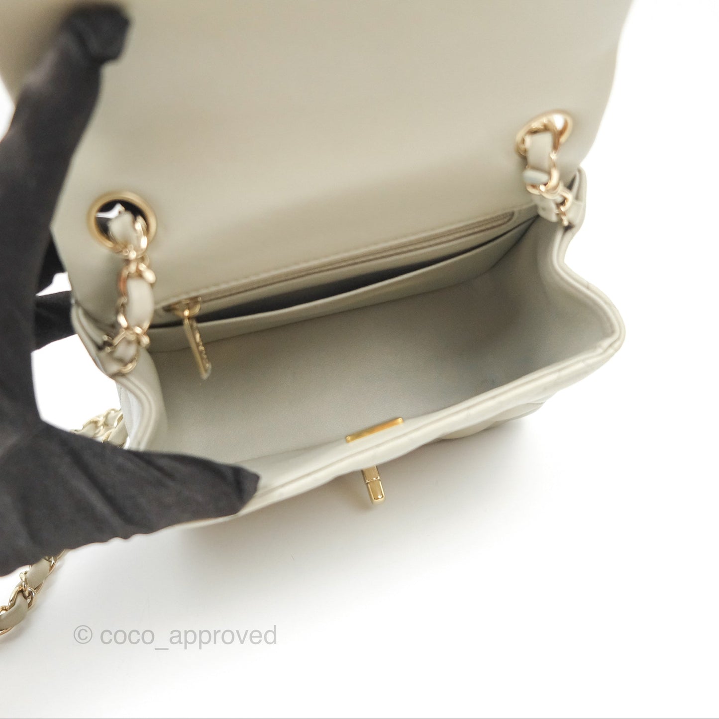Chanel Mini Square Quilted Grey Lambskin Gold Hardware 22C